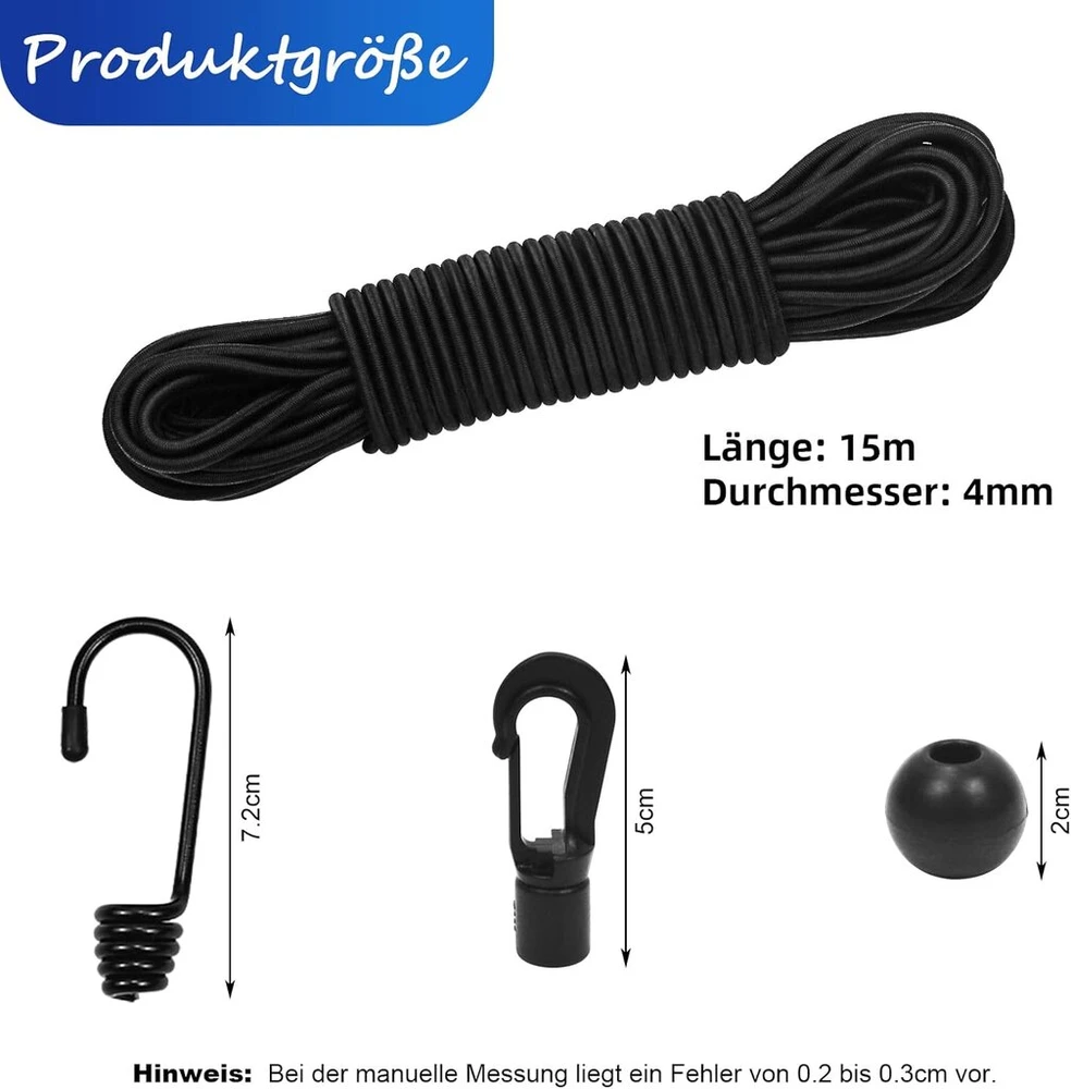 Elastinis lynas 4 mm x 15 m su kabliais ir rutuliukais