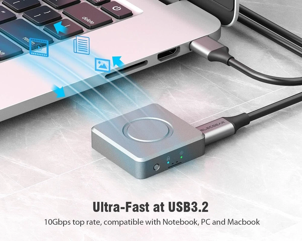 Elecgear išorinis mini Ssd dėklas 2230 Nvme M.2 Pcie Ssd diskams, tik skaitymo Usb 3.2 aliuminio standžiojo disko dėklas su 10 Gbps Usb Type-a ir Type-c kabeliu
