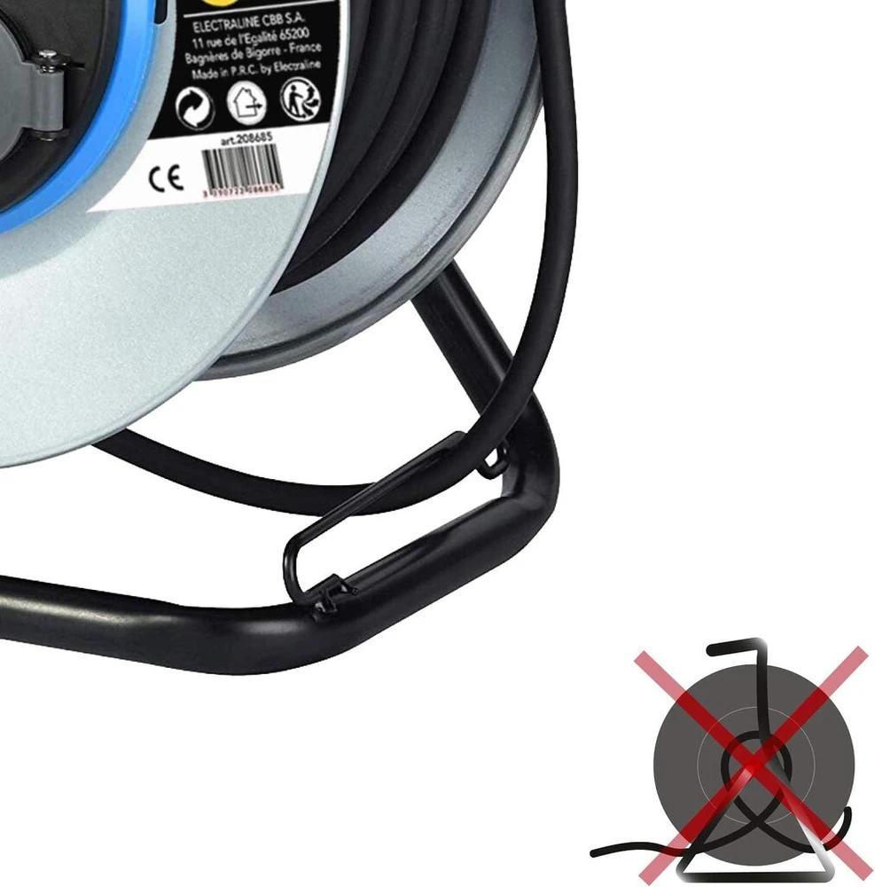 Electraline 208690 50m metalinis ilginimo laidas su 4 lizdais, kabelių valdymu, fiksuota plokšte ir ergonomiška rankena, pilkas