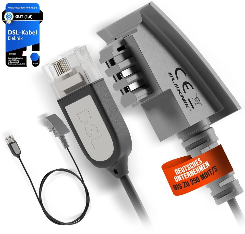 Eleknik Dsl kabelis, 2 m, juodas, didelės spartos Vdsl 250 Mbps, Tae-f į Rj45, tvirtas interneto kabelis, su galvanizuotu ženklu, skirtas maršrutizatoriui į telefono lizdą, Speedport & Fritzbox