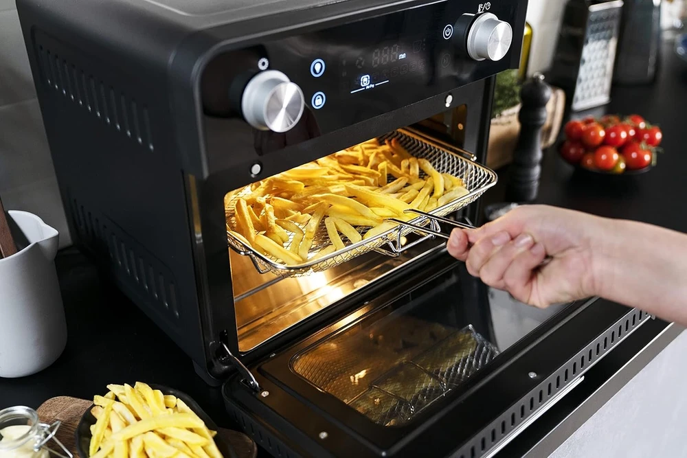 Elektrinė krosnelė Gastroback #42815 Design orkaitė Air Fry & Pizza, 1680 W, 5-in-1: picų orkaitė, karšto oro gruzdintuvė, mini orkaitė, grilio rotisserie ir dehidratatorius, 22 litrų talpa, 3 įdėjimo lygiai