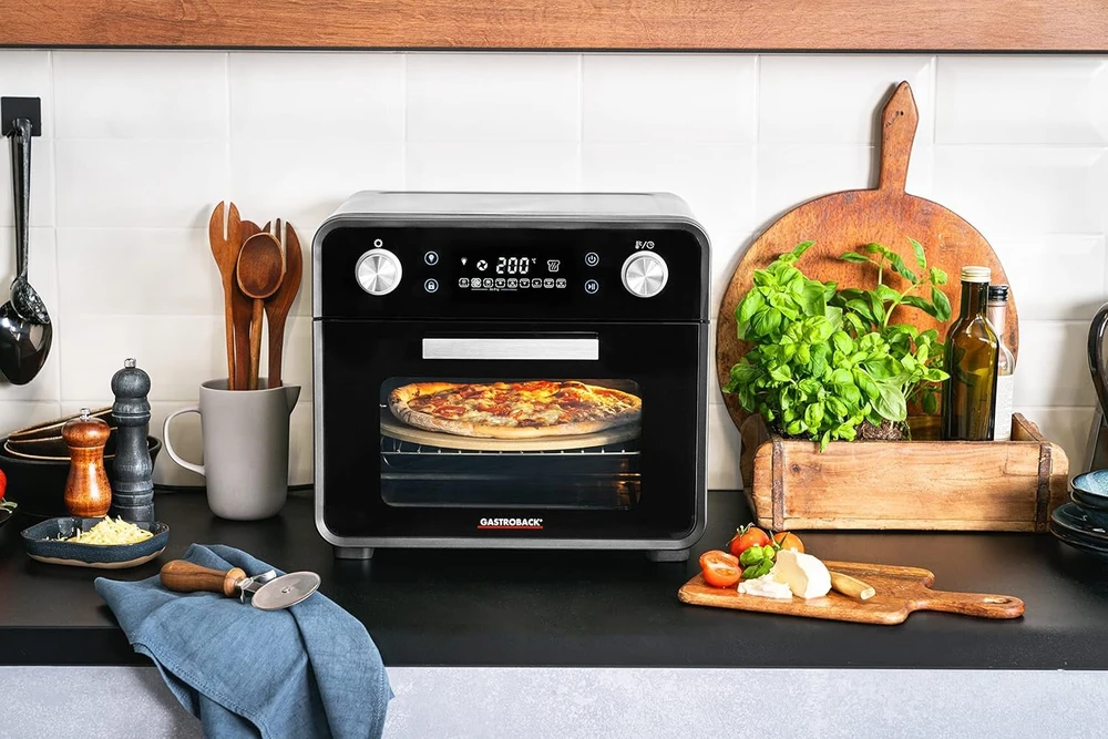 Elektrinė krosnelė Gastroback #42815 Design orkaitė Air Fry & Pizza, 1680 W, 5-in-1: picų orkaitė, karšto oro gruzdintuvė, mini orkaitė, grilio rotisserie ir dehidratatorius, 22 litrų talpa, 3 įdėjimo lygiai