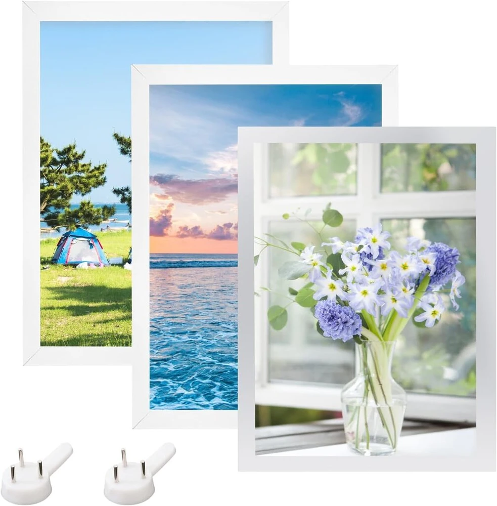 Plakatas Elepl 2 vnt. 21 x 29,7 cm nuotraukų rėmelių rinkinys, baltas A4 rėmelis su plexiglass langu, su stovu, modernus nuotraukų rėmelis, medinis rėmelis su magnetiniu lipduku, sidabrinis, skirtas plakatams ir dokumentams
