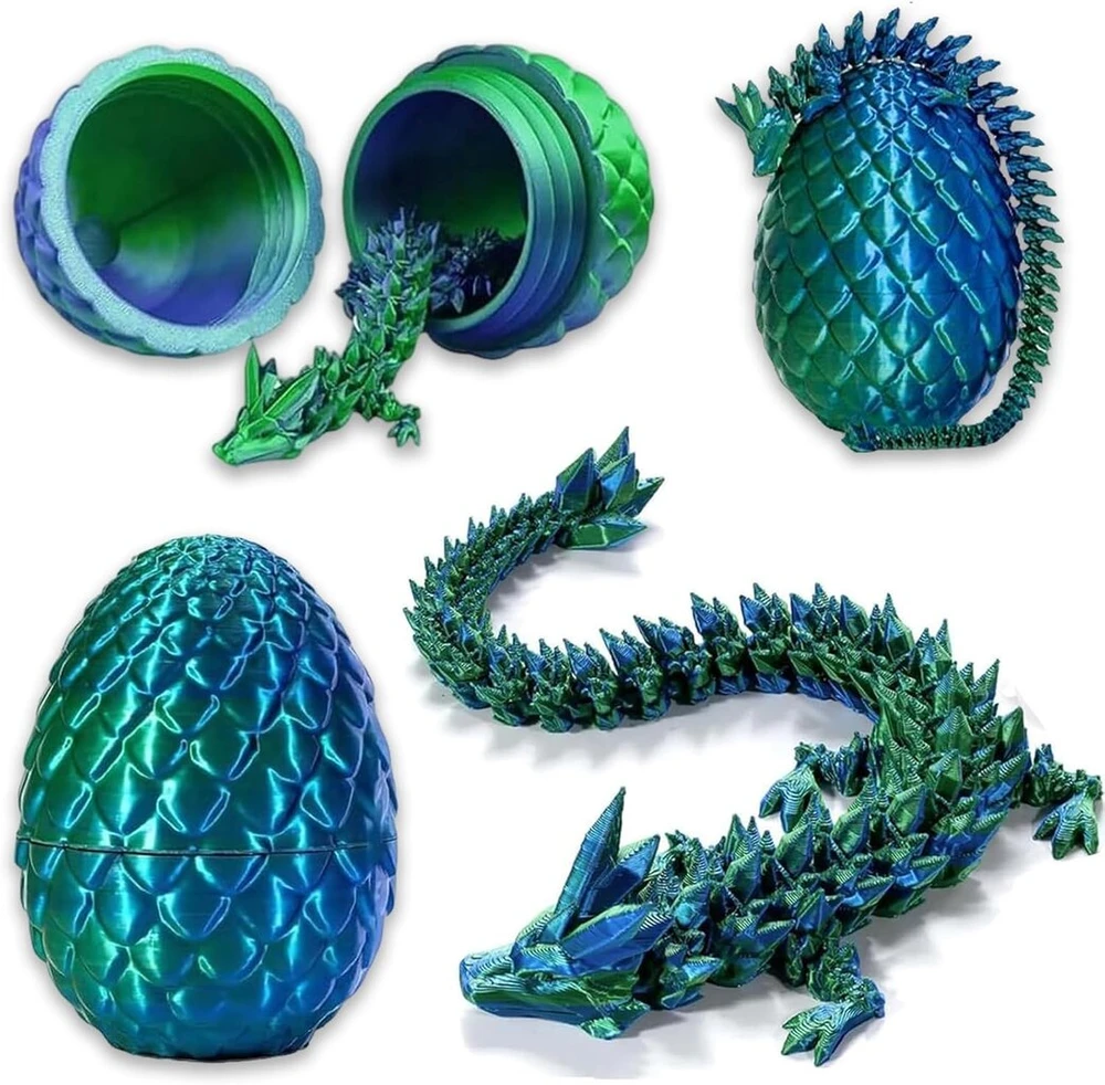 Elevapulse drakono kiaušinis su drakonu, 3d drakonas, 3d spausdintas drakonas, drakono žaislas, drakono kiaušinis, 3d drakonas kiaušinyje, lankstūs sąnariai - idealiai tinka namų ir biuro dekoravimui arba kaip stalo žaislas (žalias)