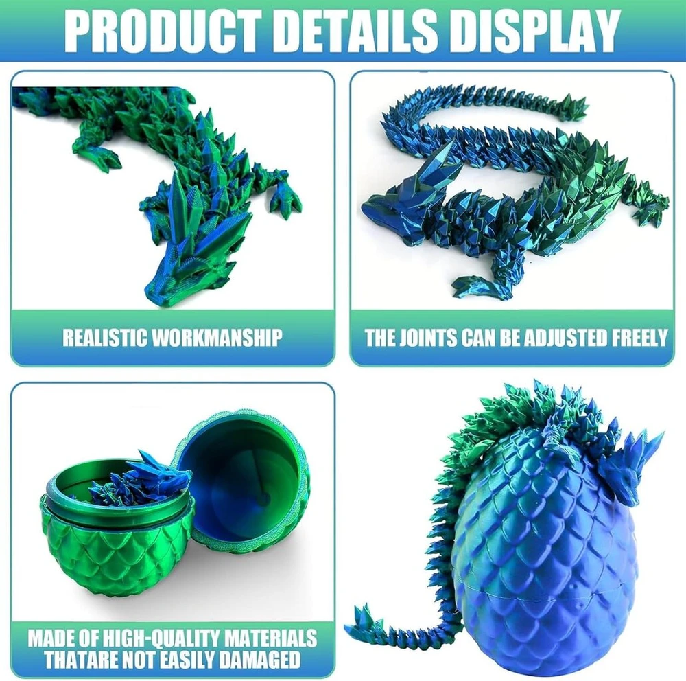 Elevapulse drakono kiaušinis su drakonu, 3d drakonas, 3d spausdintas drakonas, drakono žaislas, drakono kiaušinis, 3d drakonas kiaušinyje, lankstūs sąnariai - idealiai tinka namų ir biuro dekoravimui arba kaip stalo žaislas (žalias)