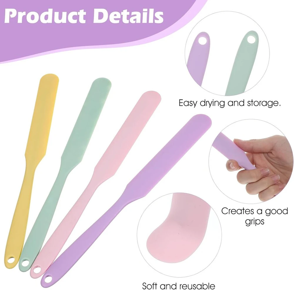 Elevatetech 4 dalių 24 cm silikoninių mentelių rinkinys, nelipnios guminės mentelės, karščiui atsparių virtuvės įrankių rinkinys, raugo priedai, kepimo priedai, galima plauti indaplovėje (4 spalvos)