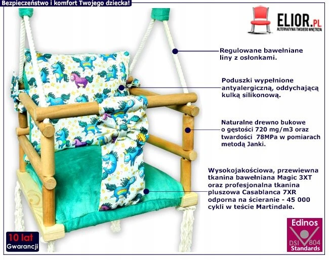 Elior Vaikiška sūpynė Maliva su vienaragiais, medinė