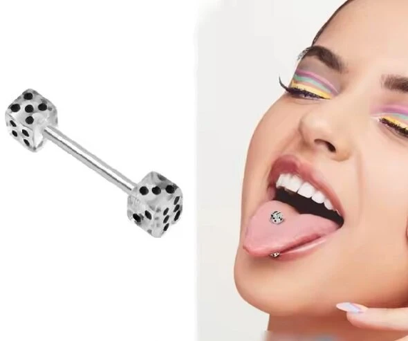 Emigmat Štanga tipo liežuvio auskaras Piercing Dvigubi kaulai Punk Gothic Plienas Ch 316l