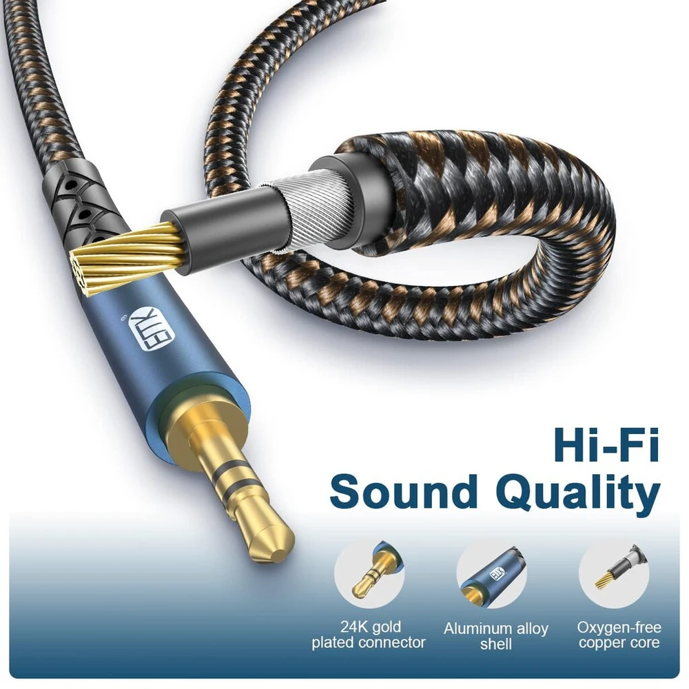 Emk stačiakampis 3.5 mm aux kabelis, jack 3.5 mm trs stereo audio kabelis, jack į 90 laipsnių aux kabelis, kampinis kištukas aux linija išmaniesiems telefonams, automobiliui, echo garsiakalbiui, soundbar, ausinėms (2 m, stačiu kampu)