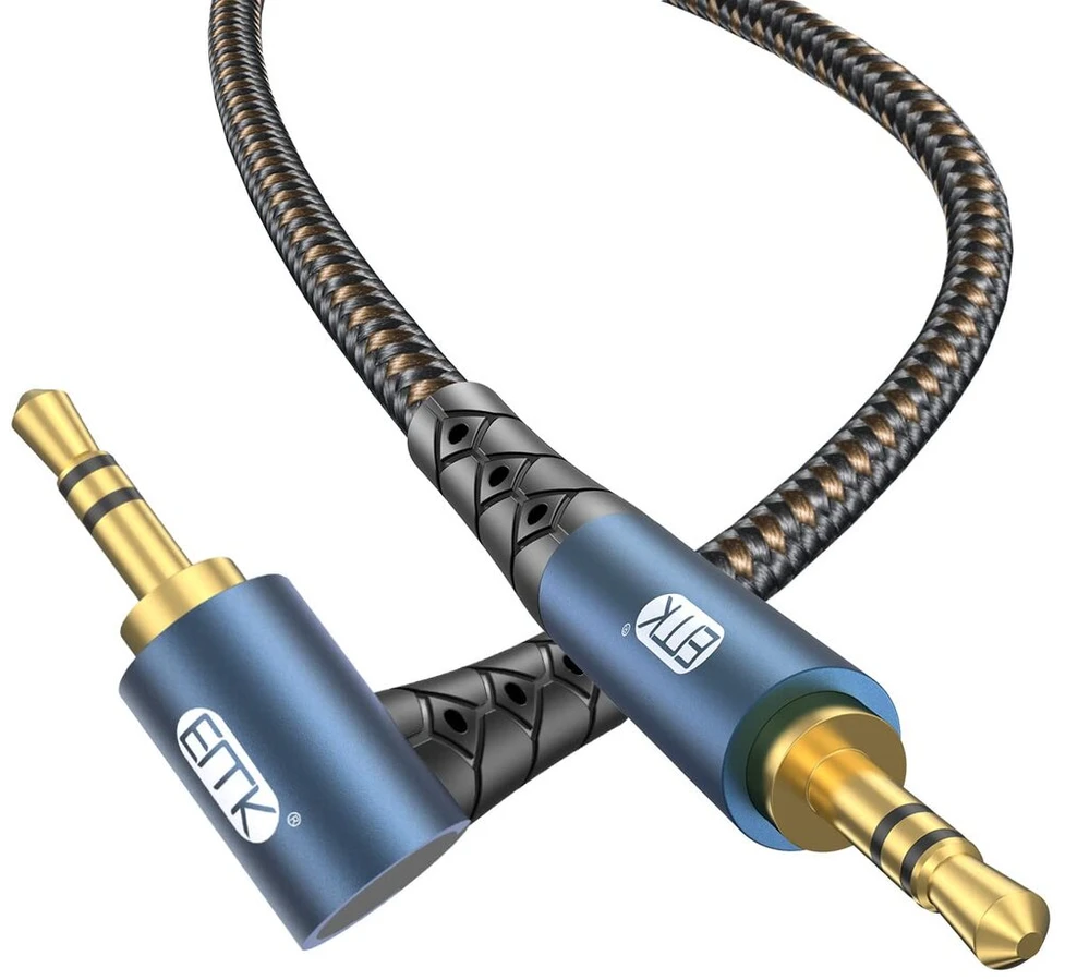 Emk stačiakampis 3.5 mm Aux kabelis, Jack 3.5 mm Trs stereo audio kabelis, Jack į 90 laipsnių Aux kabelis, kampinis kištukas Aux linija išmaniesiems telefonams, automobiliui, Echo garsiakalbiui, Soundbar, ausinėms (0.5 m, Right Angle)
