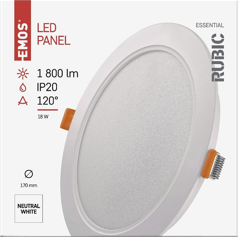 Emos led panelis 18w apvalus 1800lm lubinis šviestuvas įleidžiamas šviestuvas skersmuo 17cm neutrali balta 4000k su led drayveriu itin plokščias montavimo gylis 2.6cm (2 vnt.)