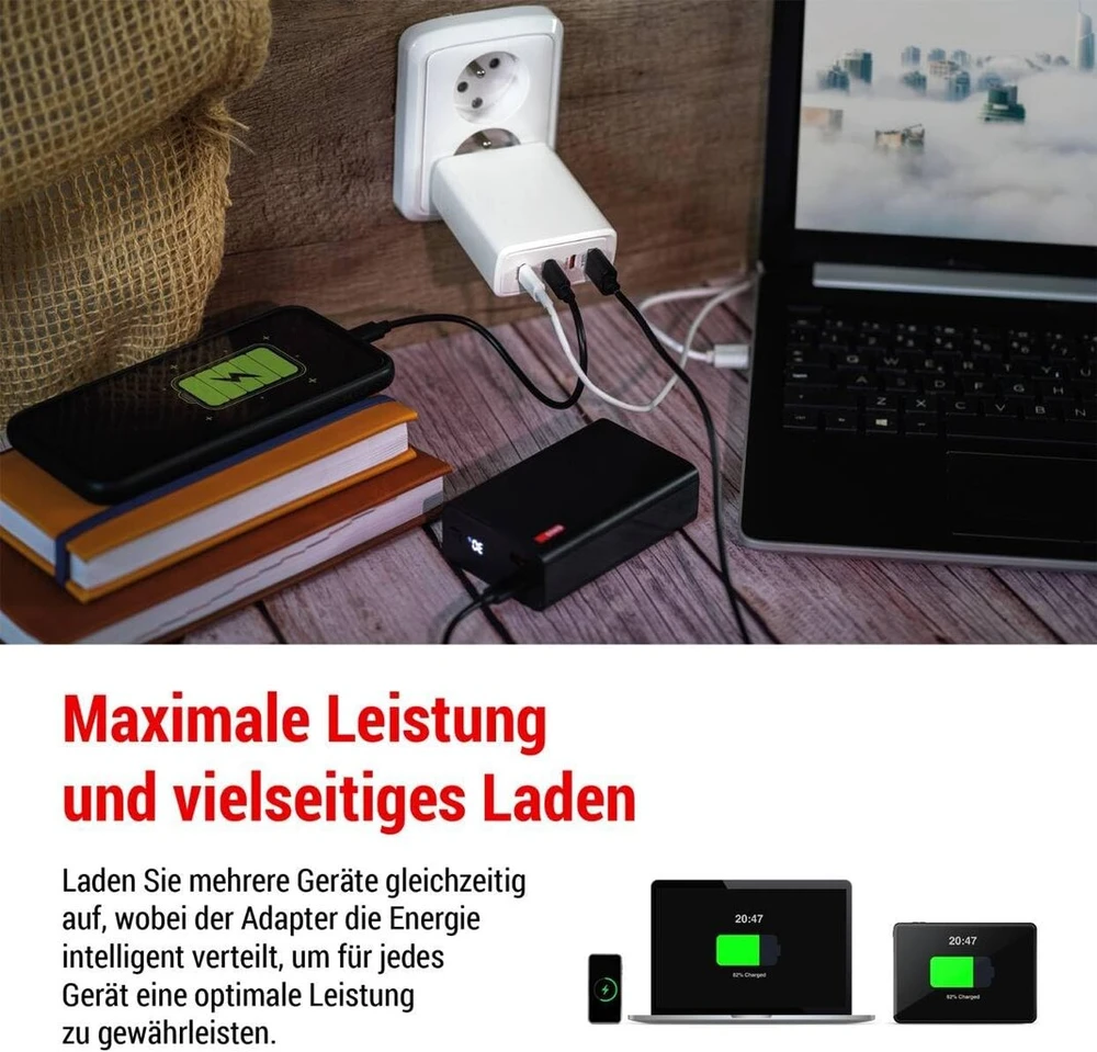 Emos - usb-a/3xc įkroviklis pd 120w - keturgubas usb maitinimo šaltinis su gan technologija - euro adapteris usb-c+a - 120w usb įkrovimo kištukas powerdelivery mobiliajam telefonui, planšetiniam kompiuteriui, nešiojamam kompiuteriui - 5-21 v, maks. 5 a