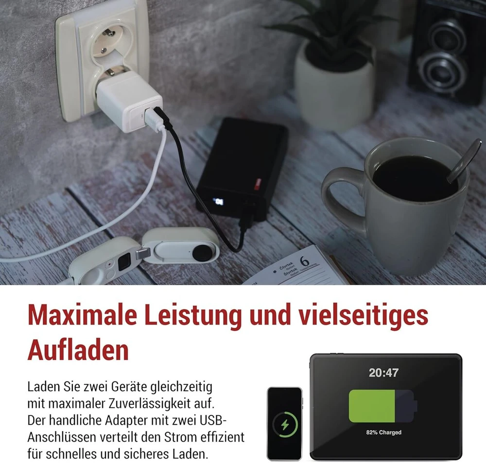 Emos - usb-a/c įkroviklis pd 20w - dvigubas usb maitinimo šaltinis su gan technologija - euro adapteris usb-c+a - 18w/20w usb įkrovimo kištukas powerdelivery išmaniesiems telefonams, iphone, planšetiniams kompiuteriams - 5-12 v, maks. 3 a - baltas