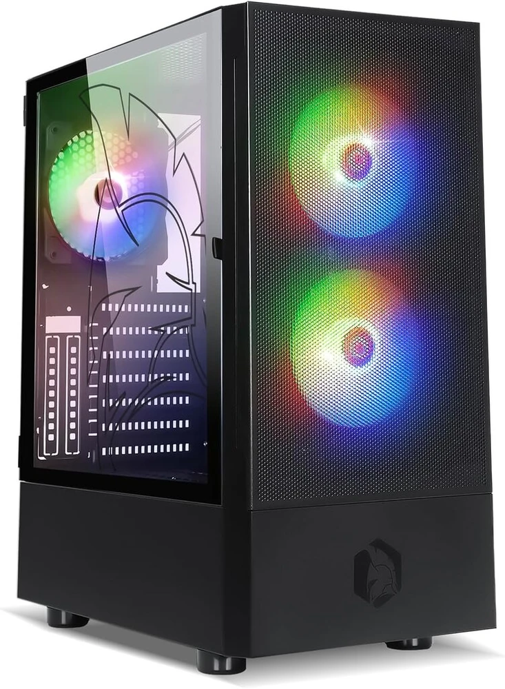 Empire gaming gamer sapphire pc case - argb medium tower atx/micro-atx/itx - tempered glass side door - 3 fans 3 pins 5v led rgb addressable 120mm - mb sync - juodas
