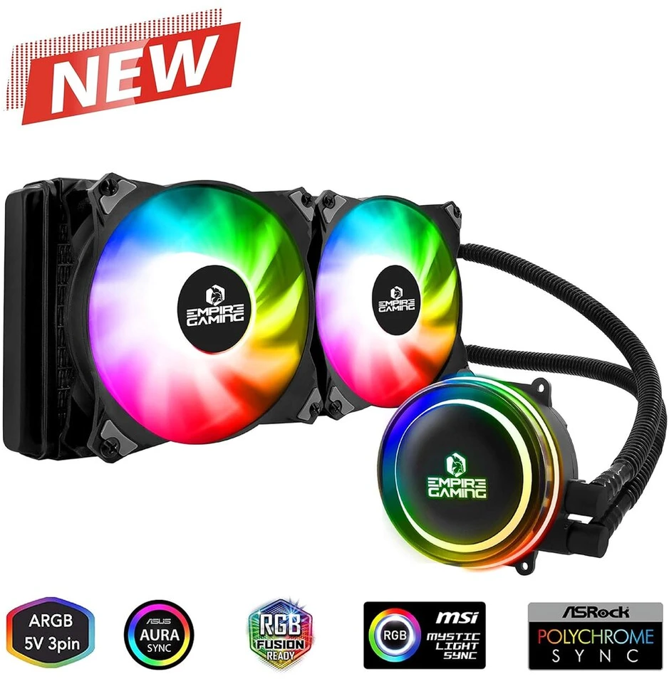 Empire Gaming Guardian G-v20 vandens aušinimo sistema Aio Pc Gamer - Cpu skysčio aušinimas Argb 3 Pin 5v radiatorius 240mm - ventiliatorius 2 x 120mm Pwm tylus - Intel ir Amd