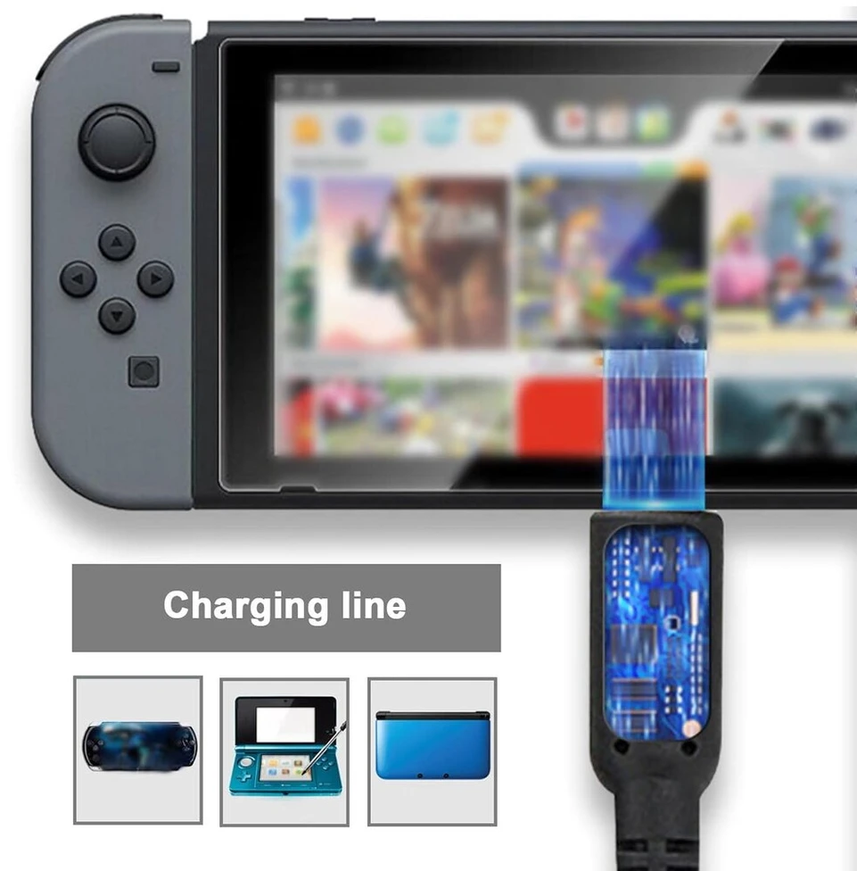 Emsea usb įkrovimo kabelio pakeitimas, suderinamas su nintendo dsi/3ds/3ds xl/new 3ds/new 3ds xl/3ds ll usb įkrovimo kabeliu, juodas, 2 vnt.