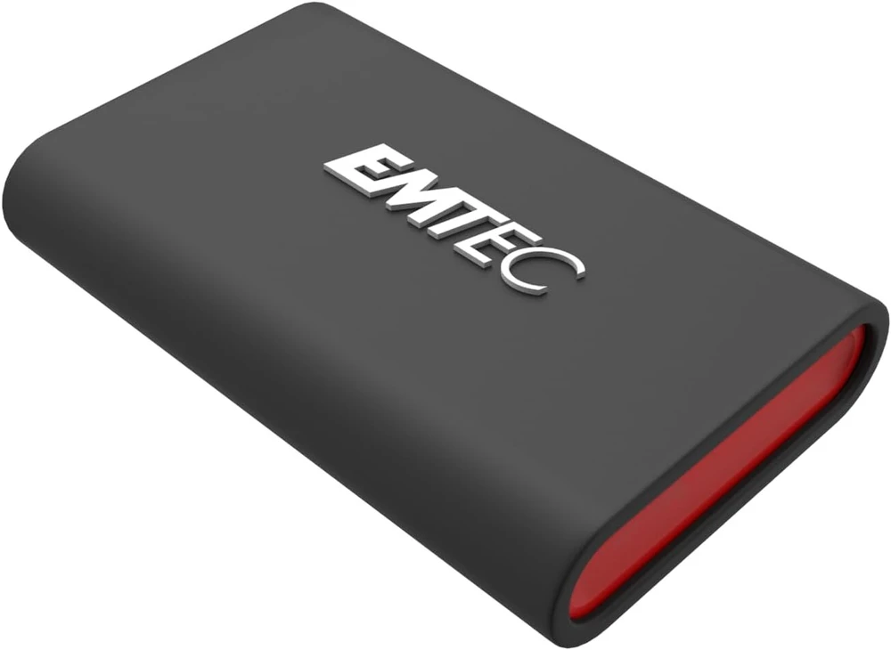 Emtec X210 Elite Portable Ssd 1tb išorinis kietasis diskas, Usb 3.2 Gen1 ir 2.0, Usb-c 3.2 Gen2 į Usb-a, skaitymo ir rašymo greitis iki 500mb/s, su silikoniniu dėklu, juodas