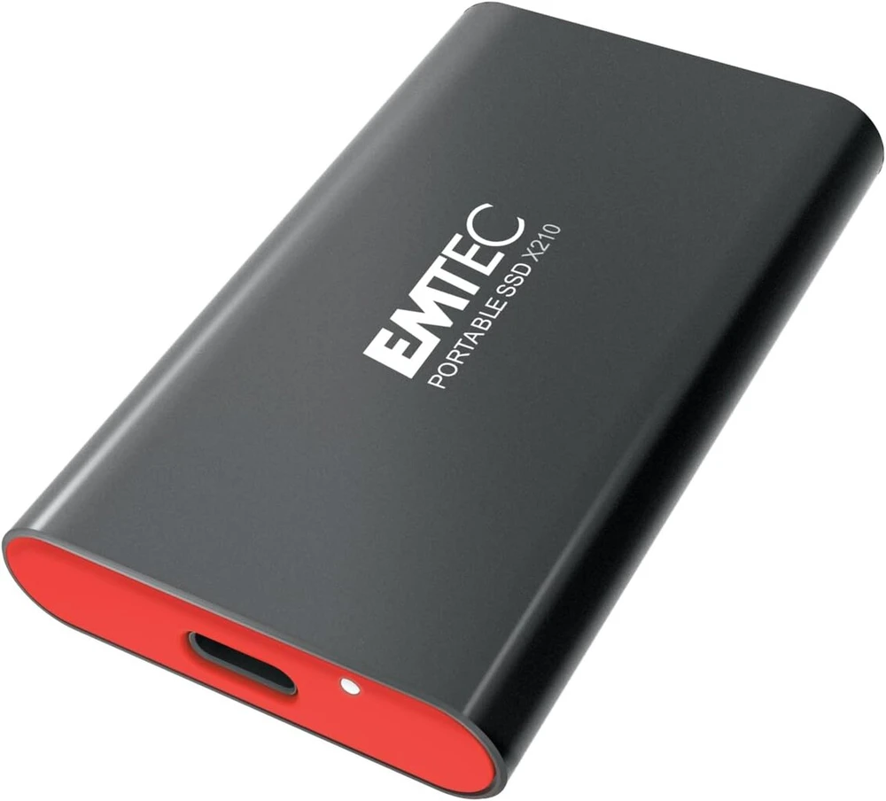 Emtec X210 Elite Portable Ssd 1tb išorinis kietasis diskas, Usb 3.2 Gen1 ir 2.0, Usb-c 3.2 Gen2 į Usb-a, skaitymo ir rašymo greitis iki 500mb/s, su silikoniniu dėklu, juodas