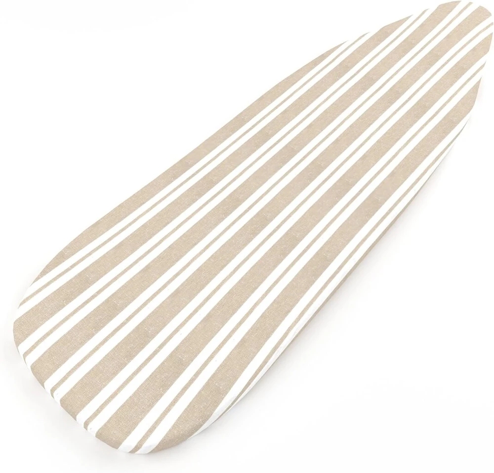 Encasa Xo pakaitinis lyginimo lentos užvalkalas su itin storu paminkštinimu, elastinis, (standartinėms plačioms ypač didelėms lentoms 135 x 45 cm), atspindintis karštį, atsparus karščiui, tvirtas, Franca rusvai gelsvas Stripes