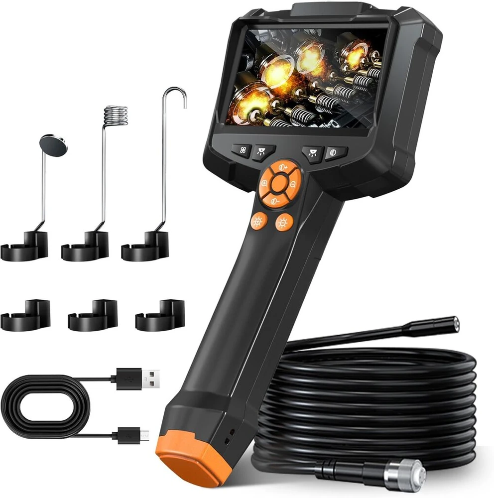 Endoskopinė kamera su apšvietimu, blayram 8 mm ip67 vandeniui atsparus endoskopas, 4.3 colių ips ekrano inspekcinė kamera, 1080p hd vamzdinė kamera su reguliuojamais šviesos diodais, 16.5ft/5m pusiau standus kabelis