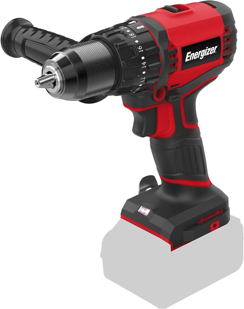 Energizer 20v akumuliatorinis perforatorius - 60nm, 0-1850rpm, 13mm griebtuvas, sukimo momento nustatymai - minkšta rankena - diržo spaustukas - akumuliatorius nepridedamas