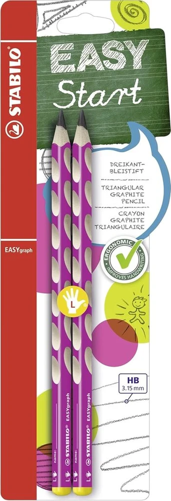 Ergonomiškas grafitinis pieštukas Stabilo Easygraph, skirtas kairei rankai, 2 vnt., rožinis, Hb