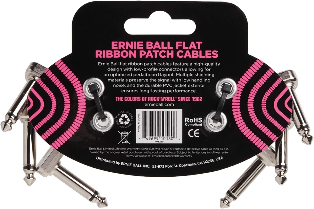 Ernie Ball 7,6 cm plokščių juostelių patch kabelių rinkinys (3 vnt.), juodas