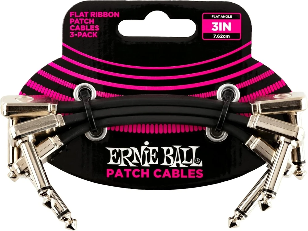 Ernie Ball 7,6 cm plokščių juostelių patch kabelių rinkinys (3 vnt.), juodas