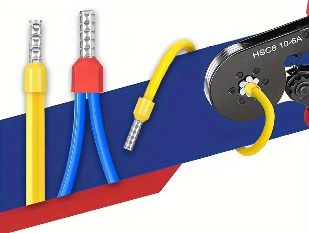 Espectronix Hsc8 10-6a repliavimo įrankių rinkinys, anglinio plieno rankenų rinkinys su gnybtais, 1200 vienetų, šešiakampis repliavimas, šaltai presuotos kabelių jungtys