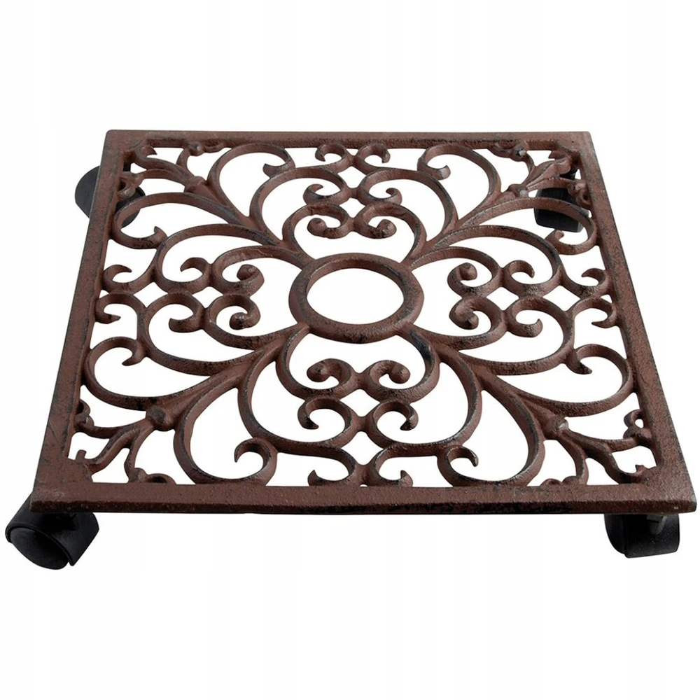 Esschert Design Gėlių stovas vazonui vežimėlis ant ratukų 28cm Vintage Cast Iron