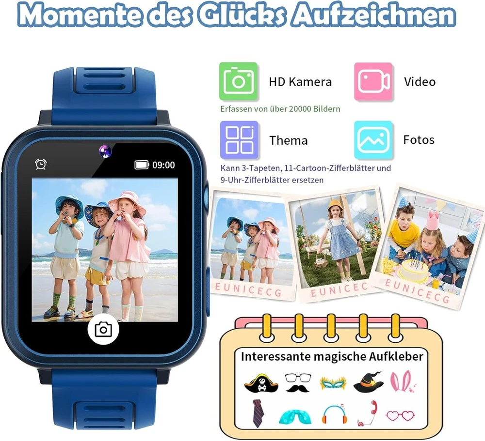 Eunicecg išmanusis laikrodis vaikams berniukams mergaitėms 24 žaidimai mp3 muzika hd kamera tėvų kontrolė žingsniamatis 13 žadintuvas skaitmeninis laikrodis vaikų dovanos gimtadienio kalėdų žaislas 3 4 5 6 7 8 9 10 metų