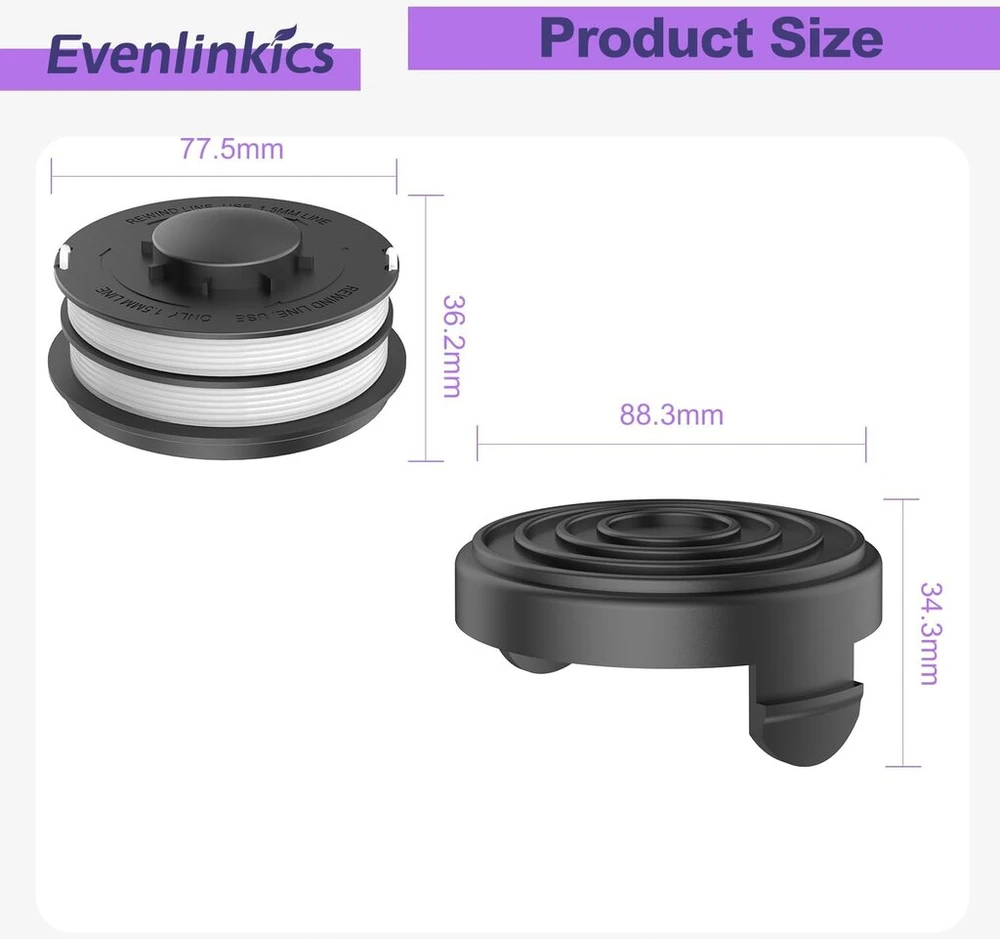 Evenlinkics ritė, skirta aldi gardenline glr glt ir einhell gc-et 4530 set, siūlų ritė 3405685, ritės dangtelis tle-02-1 (4 atsarginės ritės + 1 ritės dangtelis)