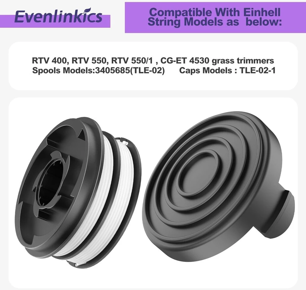 Evenlinkics ritė, skirta aldi gardenline glr glt ir einhell gc-et 4530 set, siūlų ritė 3405685, ritės dangtelis tle-02-1 (4 atsarginės ritės + 1 ritės dangtelis)
