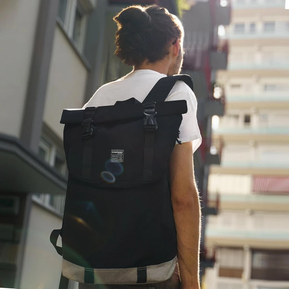 Evervanz unisex roll-top vandeniui atspari kuprinė žygiams, lengva kasdienė kuprinė, stilinga mokyklinė kuprinė