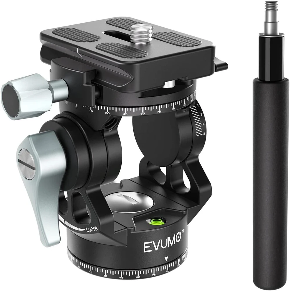 Evumo mini trikojo galvutė, dviguba panorama 360 laipsnių kameros trikojo vaizdo galvutė, 250 g skysčio galvutės pasukimo galvutė, suderinama su Arca-swiss greito atleidimo plokštele, Dslr, nepriklausomi uždarymai, 4kg apkrova