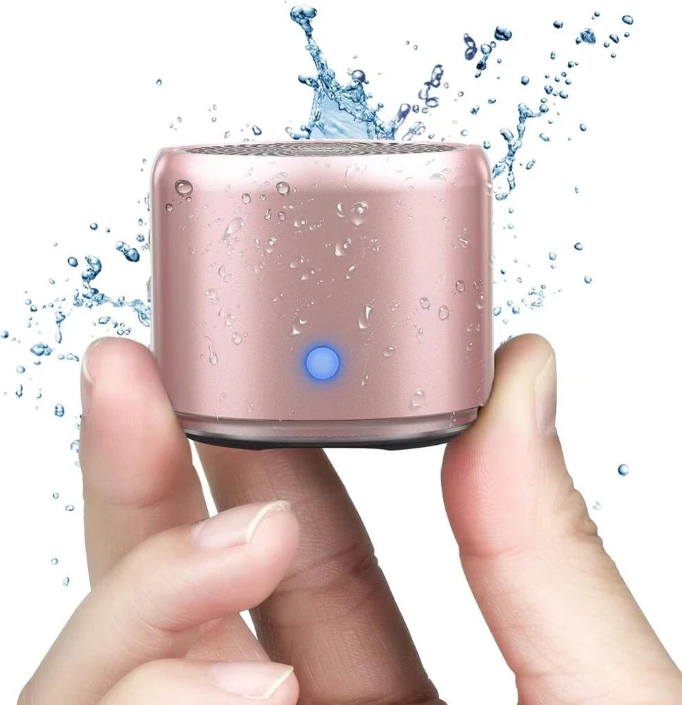 Kompiuterio kolonėlės Ewa A106 Bluetooth garsiakalbis, atsparus vandeniui, nešiojamas belaidis mini lauko garsiakalbis, stiprus bosas su bosų radiatoriais, su Eva kelioniniu dėklu ir karabinu (rožinis auksas)