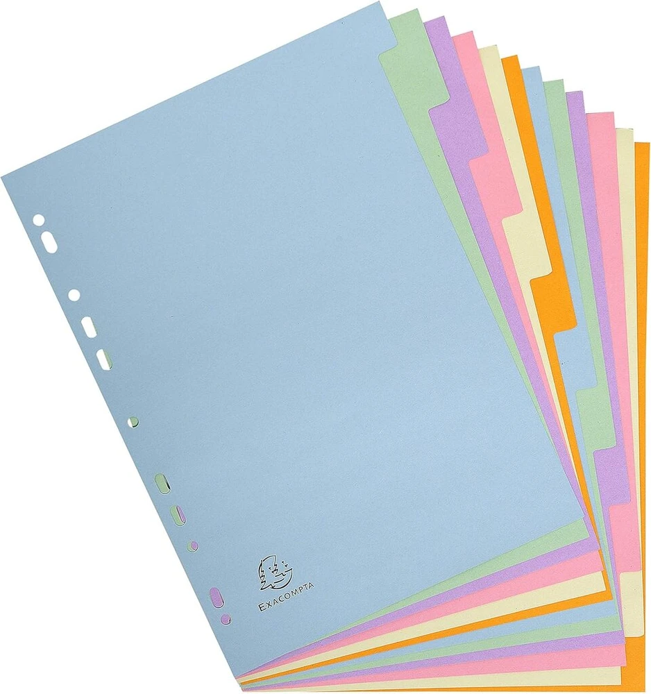Exacompta 1612e Forever Pastelinis indeksas, skirtas Din A4, pagamintas iš perdirbto kartono, 12 dalių, viso aukščio, 22 x 29,7 cm, spalvotas, 2 x 6 spalvų, Mėlyna Angel pastelinės akvarelės skirtukai, skirtukų juostelės.