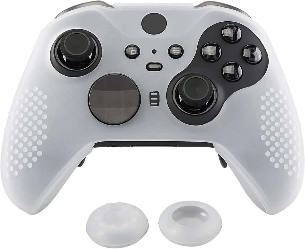 Extremerate Playvital apsauginis neslystantis silikoninis dėklas + 2 nykščių gaubteliai, skirtas XBOX Elite Series 2/series 2-core valdikliui (pusiau permatomas)