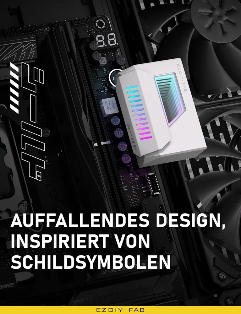 Ezdiy-fab shield 24 kontaktų kampinis adapteris su infinity mirror argb apšvietimu, atx 24 kontaktų maitinimo jungtis, 5 v 3 kontaktų argb sync - 180 laipsnių baltas 1 vnt.