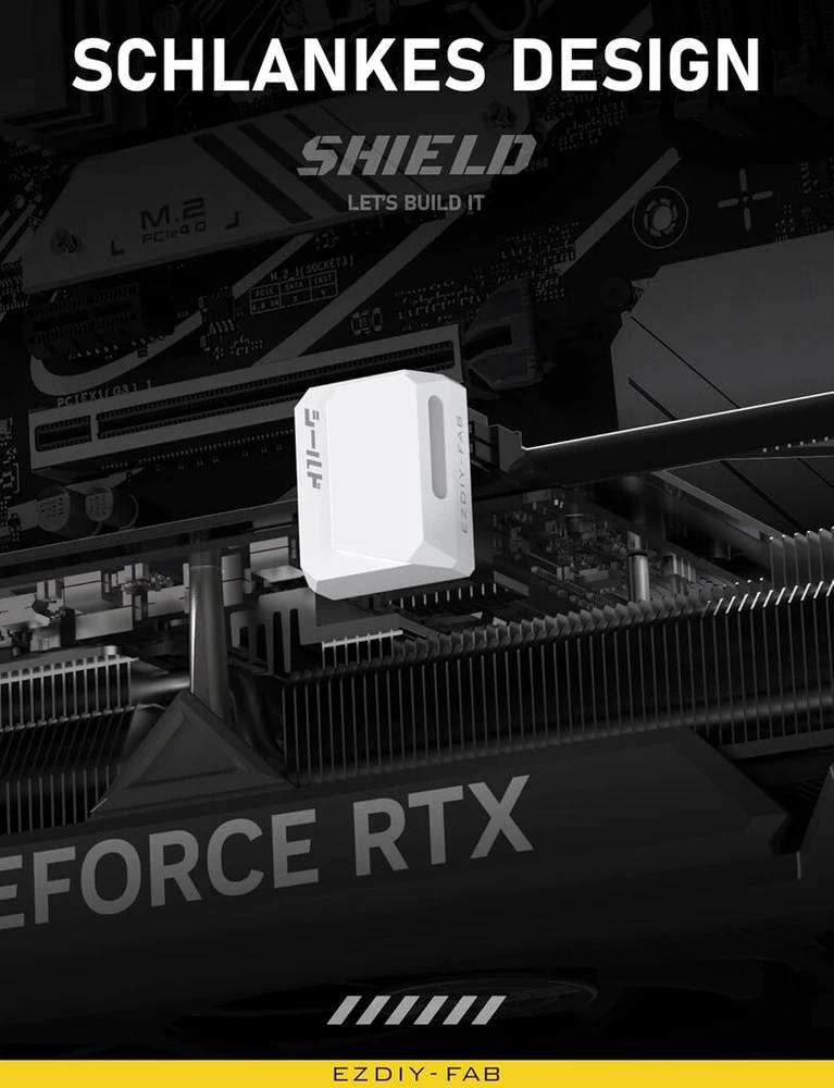 Ezdiy-fab Shield Pcie 5.1 Gpu maitinimo adapteris 12vhpwr/12v2x6 16 kontaktų stačiu kampu skirtas 12+4 kontaktų Rtx 3090ti 4070ti 4080 4090 Gpu, 90 laipsnių kampu Std tipas, baltas, 1 vnt.