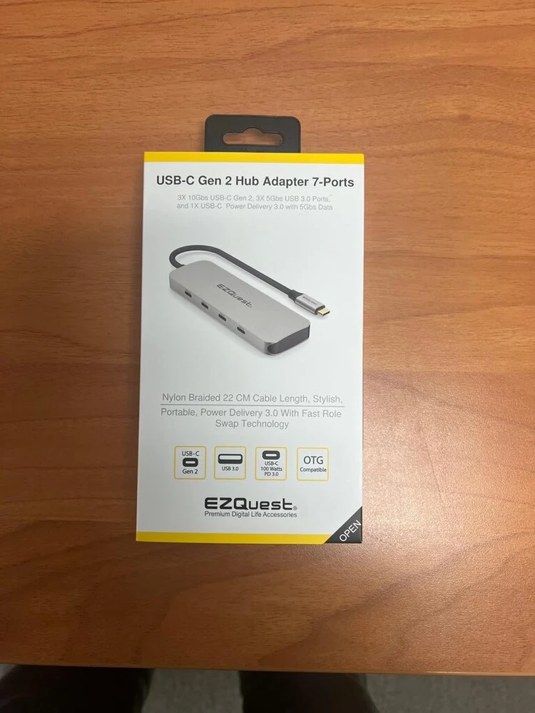 Ezquest usb-c gen 2 adapteris su 7 prievadais - 3x usb-c 10 gb/s gen 2, 3x usb 3.0 5 gb/s prievadai ir 1x usb-c maitinimo šaltinis 3.0 su 5 gb/s duomenų perdavimu