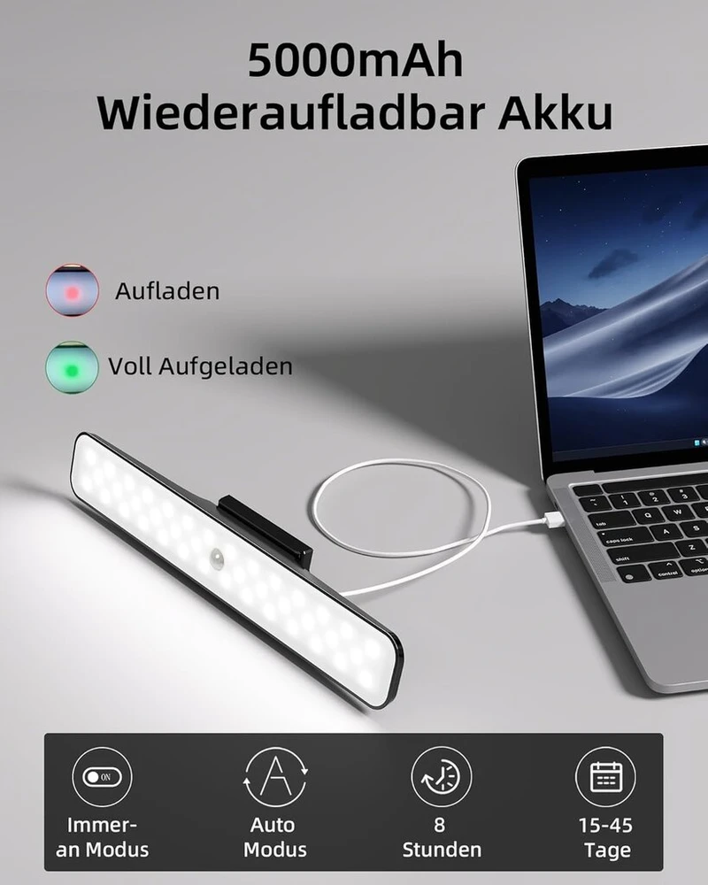 Ezvalo led šviestuvas po spintele virtuvei 5000 mah, šviestuvas spintelei su judesio davikliu, 3 spalvų temperatūros ir reguliuojamas apšvietimas bei įkraunamas belaidis apšvietimas veidrodžiams, stalams, virtuvei, spintelėms, sienoms
