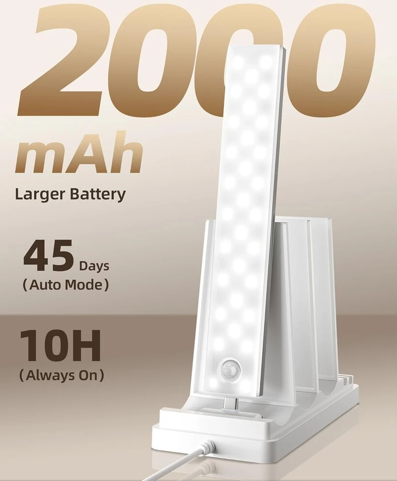Ezvalo spintelių apšvietimas su įkrovimo stotele, 62 led, 1600 mah po spintele montuojamas šviestuvas, virtuvės led su 3 spalvų temperatūromis, pritemdomas belaidis spintelių šviestuvas su judesio jutikliu spintai, virtuvei (pakuotė