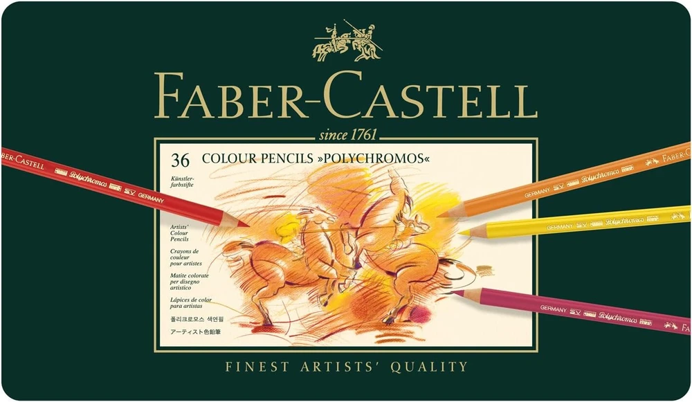 Faber-castell Polychromos 110095 spalvoti pieštukai 36 metaliniame dėkle ir Pitt Graphite piešimo rinkinys