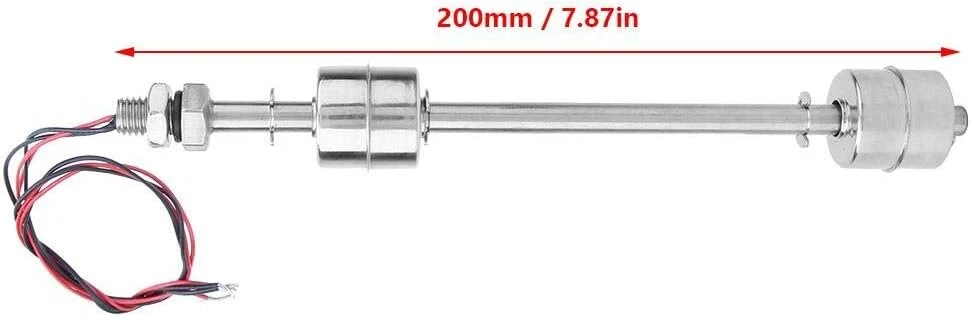 Fafeicy 200 mm dvigubo rutulio plūdinis jungiklis, vandens lygio jutiklis, nerūdijančio plieno skysčio lygio jutiklis talpykloms, 10 mm veikimo diapazonas (200 mm)