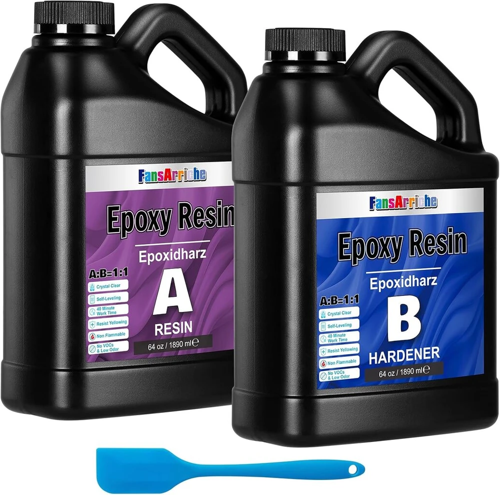 Fansarriche epoksidinė derva, skaidri, netoksiška, 128oz/3780ml, dervos santykis 1:1, krištolo skaidrumo danga medienai, meniniams kūriniams, restauravimui
