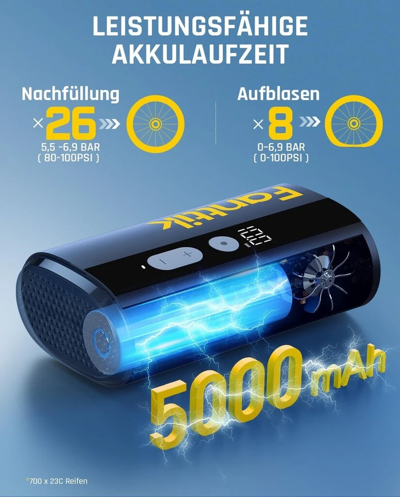 Fanttik X9 Ace Mini dviračio pompa, akumuliatorinis kompresorius, 32s greitai pripučiama elektrinė dviračio pompa, 150 Psi oro pompa su Presta ir Schrader ventiliais, skirta plento, kalnų, elektriniams ir miesto dviračiams