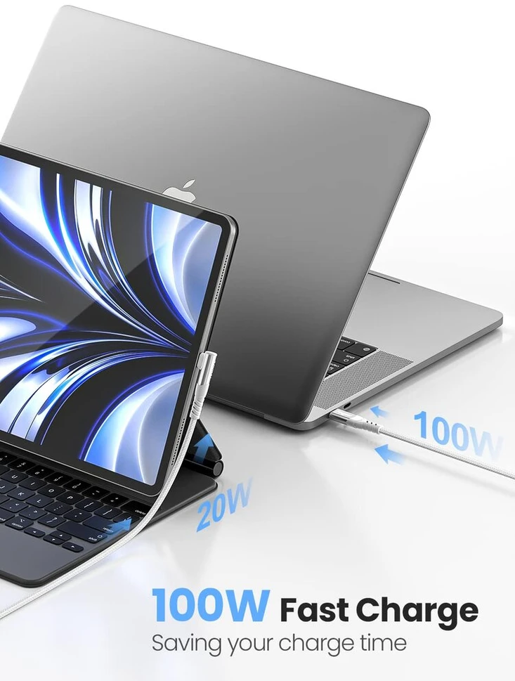 Fasgear 100w Usb C į Usb C kabelis - 1 pakuotė 3m Usb 2.0 Type C į Type C Pd kabelis 5a greitas įkrovimas stačiu kampu suderinamas su Surface Book 2, I-pad Pro 2020 Spectre 13 Surface Go N1 planšetiniu kompiuteriu (pilkas)