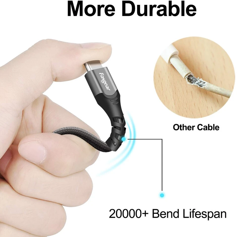 Fasgear Usb C kabelis, 4 vnt. 0,3 m Usb Type C 2.0 kabelis greitam įkrovimui ir didelės spartos duomenų perdavimui, suderinamas su Moto G7 Galaxy S10 One-plus 7 7pro Xperia L1 Hua-wei P20