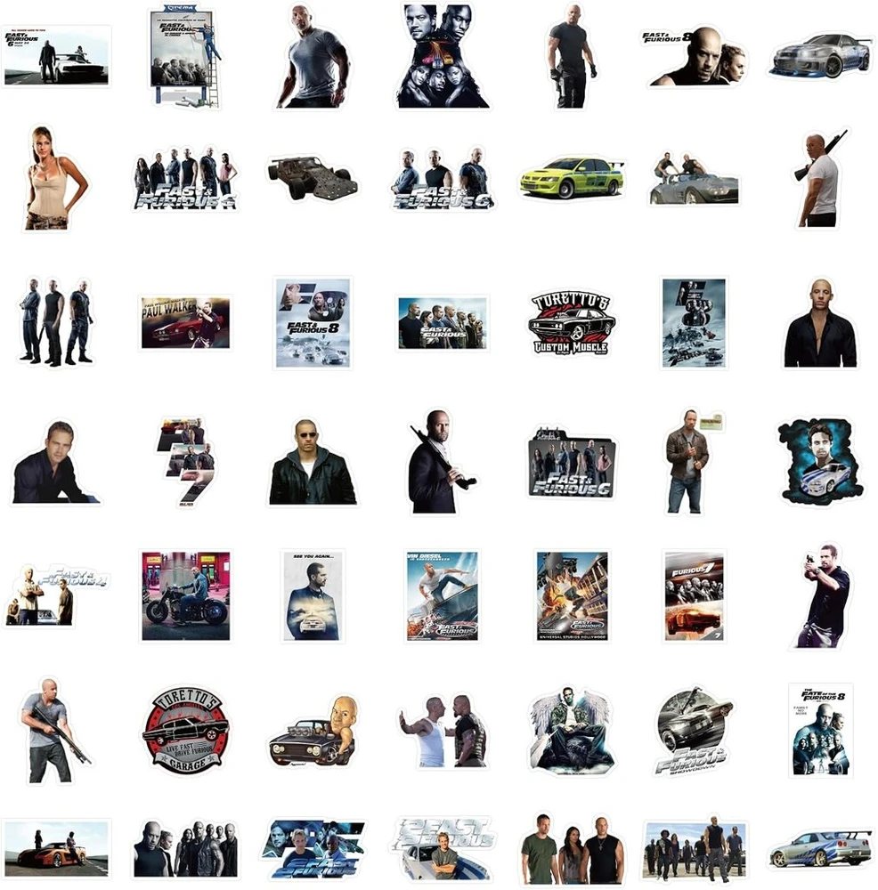 Fast & Furious lipdukai automobiliui nešiojamam kompiuteriui telefonui gitarai riedlentei motociklui dviračiui Fast & Furious lipdukų rinkinys viniliniai vandeniui atsparūs estetiniai lipdukai paaugliams vaikams suaugusiems 50 vnt.